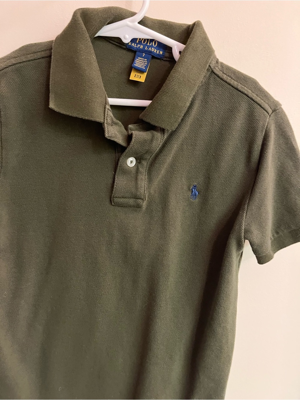 Boys Ralph Lauren Olive Green Polo with Blue Pony Logo